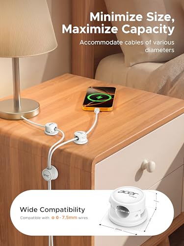acer 9 Pack Magnetic Rotatable Cable Clips, [Smooth 360° Rotation, 1s Lock] Cord Organizer, Adhesive Cord Holder for Desk Nightstand Office Cable Management - White