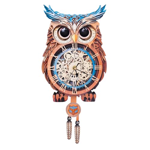 KAAYEE 3D Puzzles for Adults Owl Clock Bird Wooden Puzzle DIY Craft | Wooden Puzzles for Adults Clock Kit (with Pendulum) for Men Women Creative Gift Home Wall Decor Brain Teaser Christmas - color: Cute Owl Clock