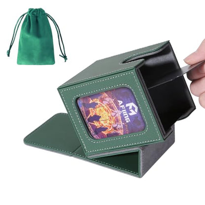 AFIING MTG Deck Box for Commander Display,Card Deck Box Fits 100 Double Sleeved Cards, Magic Commander TCG Card Storage case with 2 Dividers,Dice Bag and 1 Toploader(Green/Grey) - color: Commander Green Grey