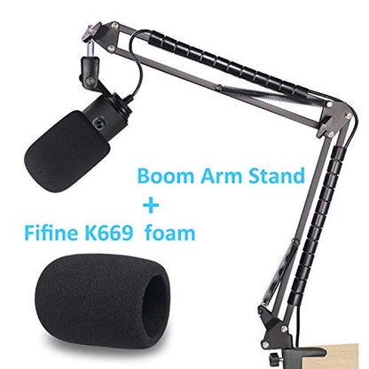 K669 Microphone Boom Arm Mic Stand, Windscreen and Cable Sleeve Compatible with Fifine K669 669B USB Podcast Microphone to Recording and Streaming by YOUSHARES - color: K669 arm