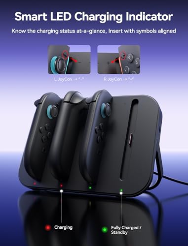 JSAUX Joy-Con Charger for Nintendo Switch 2, 4-in-1 Magnetic Charging Dock | LED Charging Indicator, Adjustable Stand, Fast Magnetic Charging, USB C Cable Included
