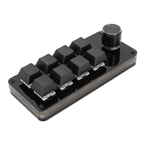 Programmable Macro Keyboard, 8 Key Mini Mechanical Keypad Hot Swappable Blue Switch Acrylic Custom Single Hand Board with 1 Knob, for Gaming PC