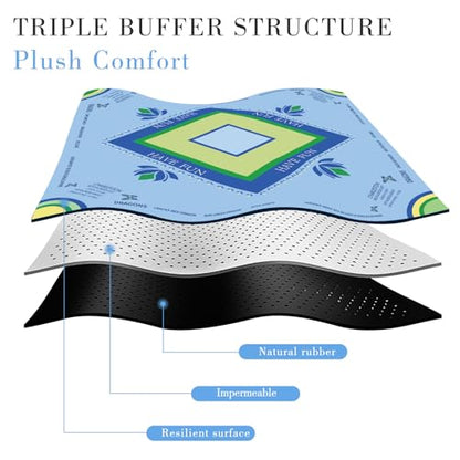 Ocean Blue Mahjong Mat with Lotus & Butterfly Artwork - 32.4x32.4 Inch Hand-Painted Style Rubber Mat, Waterproof Surface, Anti-Slip Foldable Design for Asian-Themed Game Nights (Marine Blue) - color: Marine Blue