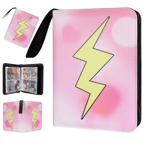Collectible Trading Card Albums,4 Pocket Card Binder, 400 Double Sided Pocket PU Premium Zip Trading Collection Binderwith 50 Removable Sleeves, Card Folder forTCG, Sports Cards (Pink-01) - color: Pink-01