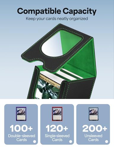 Card Deck Box for MTG Commander, Card Case Holds 100+ Double-Sleeved Cards, Magic Card Box Fits for TCG/PTCG/CCG Card with 2 Dividers (Black&Green) - color: Black&Green