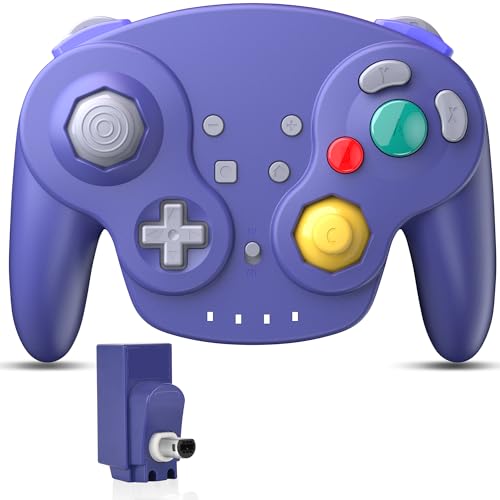 Wireless GameCube Controller for NGC Console, 2.4 GHz Receiver, Indigo | (Built-in Vibration) (Rechargeable) (Analog Triggers / Stick) - color: NGC Receive Indigo