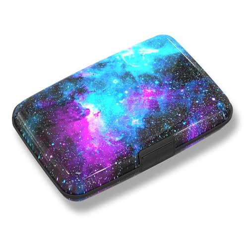 ToLuLu Credit Card Holder Slim Mini RFID Small Aluminum Card Wallet Galaxy | Blocking Metal Business Card Case, RFID Blocking Front Pocket Wallet Hard Case CC Holder for Men Women, Nebula - color: Galaxy Nebula