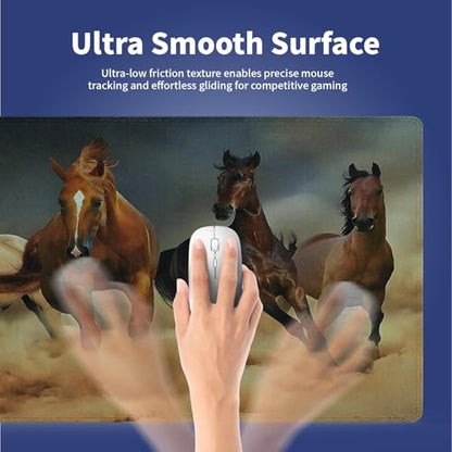 Galloping Horses in The Sand Large Mouse Pad, Magnificent Scene Desk Mat | Running Animals Equine Themed, 31.5" x 11.8", XXL Gaming/Office Durable Stitched Keyboard Mat, Smooth, Anti-Slip Base - color: Galloping Horses