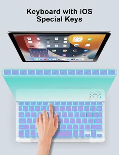 LAMA 7 Colors Backlit Bluetooth Keyboard and Mouse Combo for iPad Pro/Air/Mini, Ultra-Slim Rechargeable Wireless Keyboard and Mouse for iPhone 15/14/13 Pro/Samsung/PC/Laptop/iOS/Windows/Android,PL - color: Purple