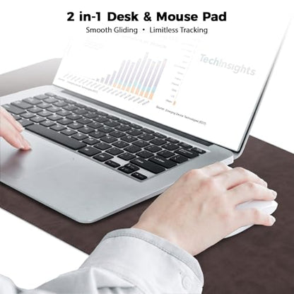 CHEERYGOO Faux Leather Desk Mat - Waterproof Mouse Pad, Non-Slip PU Leather Blotter, Writing Surface for Office and Home 47"x17" XXL Dark Coffee - color: Dark Coffee, size: 47" x 17"