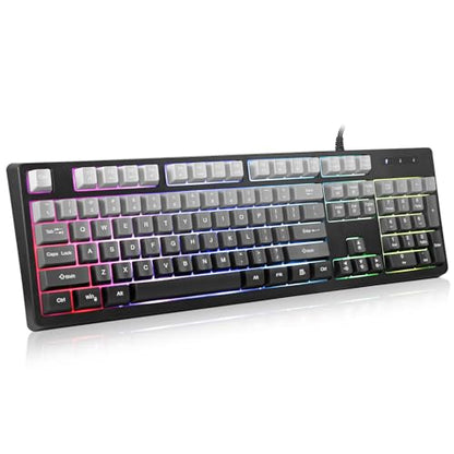 HUO JI Wired Gaming Keyboard with RGB LED Backlit, Floating Keys, Membrane with Mechanical Feeling, Spill Resistant, Ergonomic for Xbox, PS Series, Desktop, Computer, PC, Gradient Gray - color: Grey