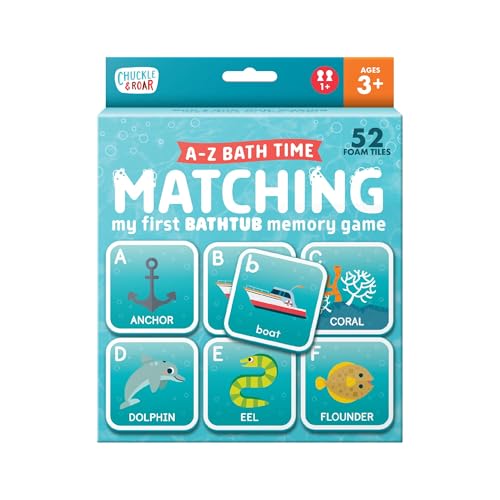 Chuckle & Roar Bath Matching Memory Game, Toddler Games, 52 Pc, Ages 3+ | ABC Letter Practice, Uppercase & Lowercase Letter Match, Drawstring Bag, Bathtub Pool & Dry Play, Foam Pieces Float & Stick - color: Bath Matching