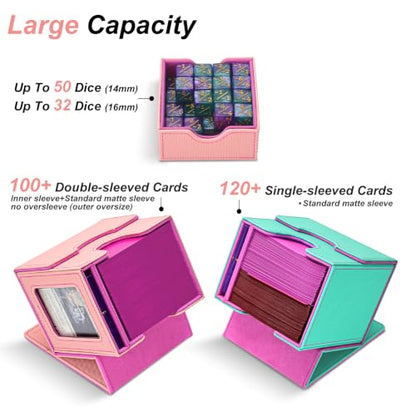 Commander Deck Box for MTG/PTCG/TCG - Patent Pending, Pink | Card Deck Box with Display Fits 100+ Double-Sleeved Cards, Magnetic Trading Card Box with Dice Tray & 35PT Card Holder - color: Pink