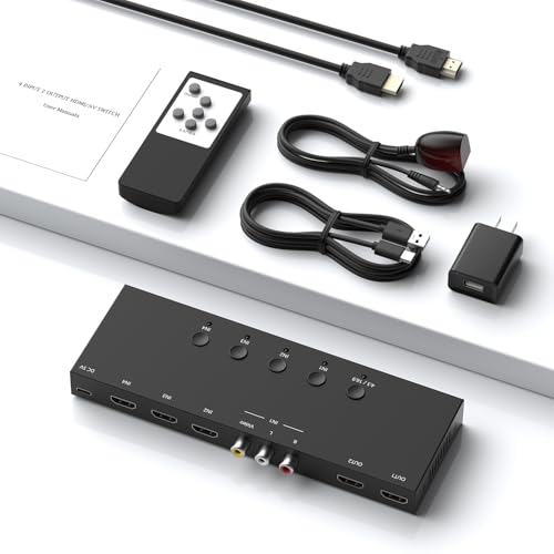 Y.D.F (3 HDMI 2.0 + 1 RCA) to 2 HDMI Converter (4 In 2 Out, 2 Outputs Can Simultaneous Display) Switcher Splitter Support 4:3/16:9 Switching for N64 NGC Wii Xbox PS2/3/4/5 Switch Apple TV Fire TV Roku - size: HDMI Switch 3 IN 2 OUT