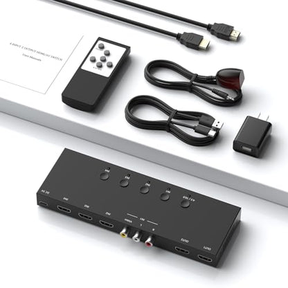 Y.D.F (3 HDMI 2.0 + 1 RCA) to 2 HDMI Converter (4 In 2 Out, 2 Outputs Can Simultaneous Display) Switcher Splitter Support 4:3/16:9 Switching for N64 NGC Wii Xbox PS2/3/4/5 Switch Apple TV Fire TV Roku - size: HDMI Switch 3 IN 2 OUT
