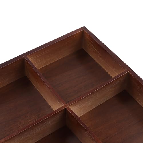 FUNSUEI 3 PCS Multi Compartment Wooden Tray, Grid Display Bamboo Serving Tray with 9 Sections, Wood Drawer Organizer Divided Snack Storage Box for Jewelry, Card Sorting, 13x13x2 Inch Dark Brown - size: 3 PCS 9 Sections