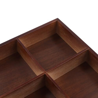 FUNSUEI 3 PCS Multi Compartment Wooden Tray, Grid Display Bamboo Serving Tray with 9 Sections, Wood Drawer Organizer Divided Snack Storage Box for Jewelry, Card Sorting, 13x13x2 Inch Dark Brown - size: 3 PCS 9 Sections
