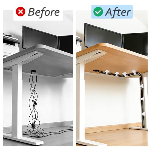 Cable Management Under Desk Detachable Cable Straps, White, 20 Pack | Heavy Duty Hook and Loop Cable Ties, Removable, Leave No Trace, Hold Up to 15 Cables, Home Office Organizer Accessories - color: White