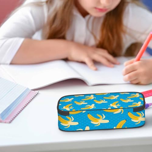 Banana Pencil Holder Bag Yellow Blue Dots Pencil Case College Office Organizer for Teens Adults - color: Banana