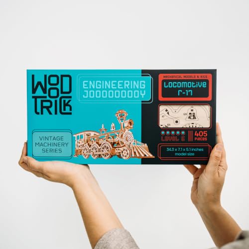 Wood Trick Toy Train Set 3D Wooden Puzzles for Adults to Build | [405 Parts] Locomotive w/ Railway Track - Engineering DIY Wooden Model Kit for Adults to Build