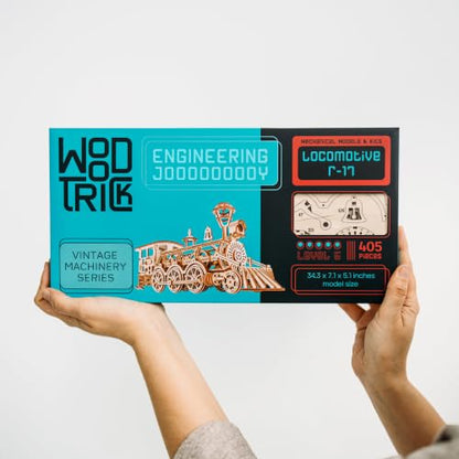 Wood Trick Toy Train Set 3D Wooden Puzzles for Adults to Build | [405 Parts] Locomotive w/ Railway Track - Engineering DIY Wooden Model Kit for Adults to Build
