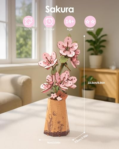Rowood 3D Puzzles for Adults,DIY Wooden Cherry Blossom Bonsai Tree Botanical Collection Building Craft Kits for Women,Christmas/Birthday Gift- Sakura - style: Sakura