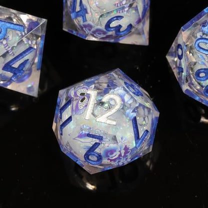 DND Polyhedral Resin Dice Set, 7 Pcs for Dungeons and Dragons RPG Table Games, Sharp Edge, D4 D6 D8 D10 D12 D20 - color: Starlit Ice
