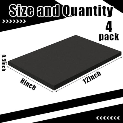 4 Pcs 1/2" Thick Foam Padding Sheet with Adhesive Backing Block | 12 x 8 Inch, Closed Cell, Self Stick Neoprene Insulation Foam Sheet, Black, for Furniture Cars Speakers - color: Black, size: 0.5 Inch Thick, 12 x 8 Inches