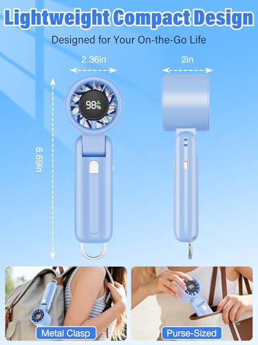 AI Handheld Fan Turbo, 100-Speed Portable Fan Rechargeable, Mini Fan with 12800 RPM Strong Airflow, Foldable 4-in-1 Personal Fan for Travel, Camping, Beach & Office, USB-C & Lightweight & Quiet - color: Blue