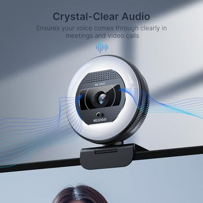 NexiGo N930E Pro, 4K Webcam with Ring Light, PDAF Autofocus, 1080P@60FPS, Dual Noise-Canceling Mics, Built-in Privacy Shutter, Web Cam for Streaming, Meeting, Gaming - style: 4K Webcam with Light