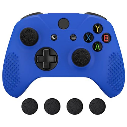 eXtremeRate PlayVital Soft Anti-Slip Dark Blue Silicone Controller Cover Skins and Black Thumb Grips Caps Protective Case for Xbox One X S Controller - Controller Without - color: Blue-Black