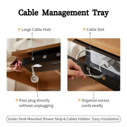 Ovanmexis Under Desk Cable Management Tray, White, 2-Pack | Quick-Release Mount, Snap-On Tool-Free, Includes Magnetic Cable Clips & Straps, No Drill Hidden Base - color: White