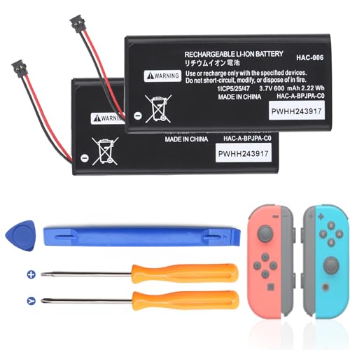 2pack HAC-006 Battery for Switch Joycon Controller Replacement for Nintendo | Compatible with Nintendo Switch Left & Right Joy Con Controller Battery Pack Lithium Ion 3.7V 600mAh Joy-Con HAC-015 HAC-016