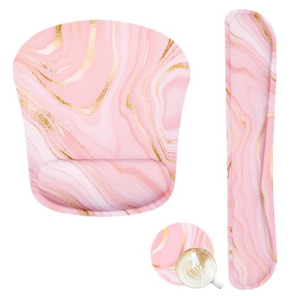 Memory Foam Ergonomic Keyboard Wrist Rest Pad and Mouse Wrist Rest Support Mouse Pad Set for Office Gaming Easy Typing-Pink Fluid
