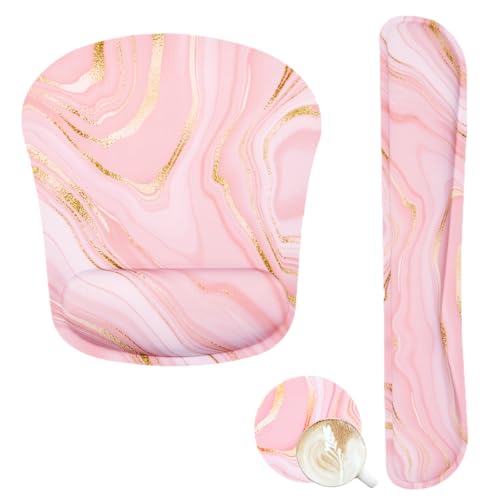 Memory Foam Ergonomic Keyboard Wrist Rest Pad and Mouse Wrist Rest Support Mouse Pad Set for Office Gaming Easy Typing-Pink Fluid