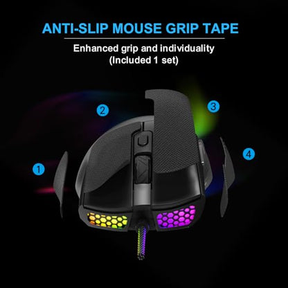 FOXXRAY SM-91 RGB Gaming Mouse, 60g Ultra-Lightweight Wired Mouse, 7200 DPI, 7 Programmable Buttons, Anti-Slip Side Grips, 6ft (1.8m) Braided Cable, Ergonomic Gaming Mouse for Windows/PC/Laptop