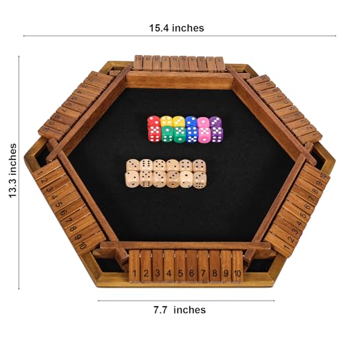 ELONGDI Upgraded 1-6 Player Shut The Box Dice Game with 12 Dice+Bonus Wooden 12 Dice, Classic Wooden Board Table Math Game for Adults,Kids/Tabletop Board Games for Classroom,Home,Party or Pub