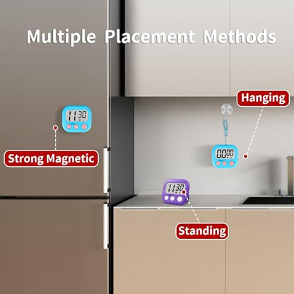 Timer for Kids Teachers Supplies Digital Kitchen Timers for Cooking Large Magnetic Classroom Timer 2Pack-Blue Purple - color: Blue Purple