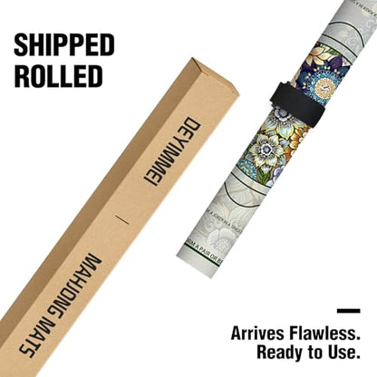 Deyimmei Neoprene Mahjong Mat for Table 31.5"x31.5" - Non-Slip, Noise Reduction Cover with Storage Pockets, American Rules & Crease-Free Rolled Shipping (Vibrant Blooms)