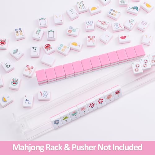 160 Pink Engraved American Mahjong Tiles Set with Carrying Bag and Accessories, 1.2’’ Mahjong Tile Set - color: 1-pink