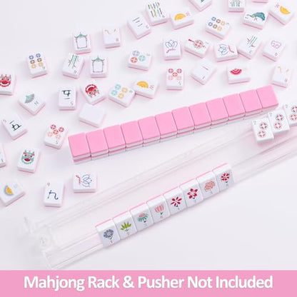 160 Pink Engraved American Mahjong Tiles Set with Carrying Bag and Accessories, 1.2’’ Mahjong Tile Set - color: 1-pink