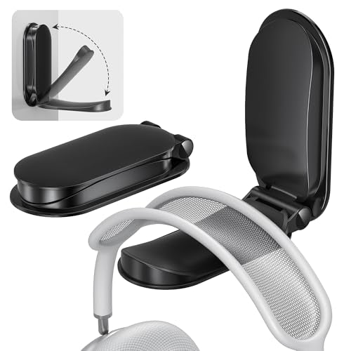 Itramax Wall Mount Headphone Hanger,Adhesive Headset Holder Under Desk,2 Pack Magnetic Headphone Monitor Stand Hook, Foldable Sticky PC Gaming Headset Earphone Clamp for AirPods Max,HyperX,Xbox-Black