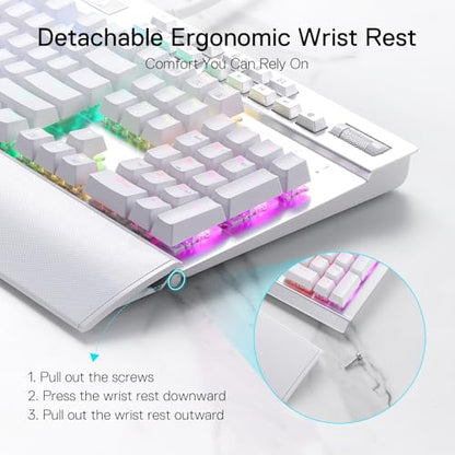 Redragon K550 RGB Gaming Keyboard, 104 Keys + 12 Macro G Keys Wired Mechanical Keyboard w/Aluminum Top Plate, Custom Clicky Purple Switch, Extra USB Port & Wrist Rest - color: White
