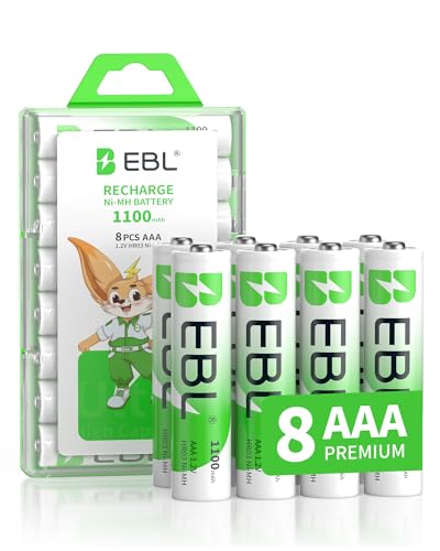 EBL AAA Rechargeable Batteries, 8-Count, Ni-MH 1100mAh 1.2V | Mercury-Free, 1200 Cycles, Triple A Batteries for Remote Controls Household Electronic Devices - size: AAA 8 PACK