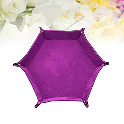 Vaguelly Hexagon Dice Tray Foldable PU Velvet Dice Storage Box for Board Games Lid for Gamers
