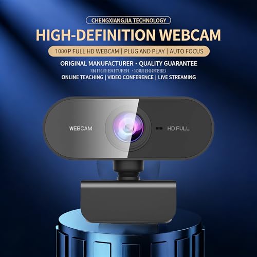 1080P Full HD Webcam with Dual Microphones, Security Camera,90 Degree FOV, Plug and Play USB for Streaming and Conferencing, Black