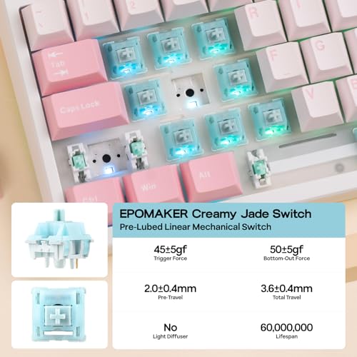 EPOMAKER TH108 Full Size Mechanical Keyboard, Wireless Gaming Keyboard with 8000mAh Battery, Creamy Gasket, 108 Keys, Hot Swap, Custom Driver, RGB Backlight (Pink, Creamy Jade) - color: Pink, size: Creamy Jade