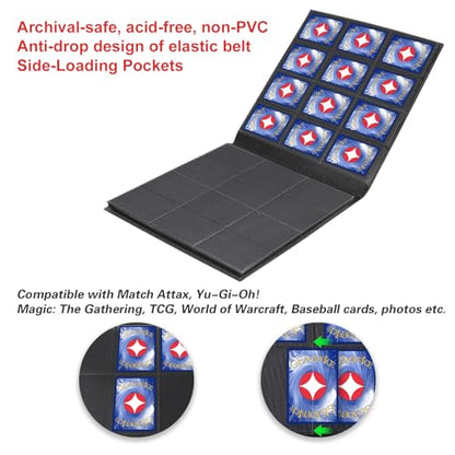 GEAoffice Card Binder, 12 Pockets Trading Card Album Folder, 624 Side Loading Pocket Binder for Yugioh, MTG, TCG, Black - color: Black-2, size: Large-12 Pockets