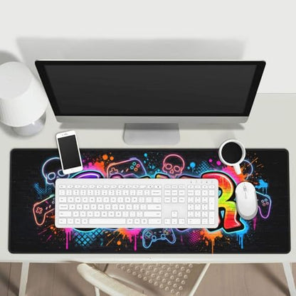 Colorful Graffiti Gamer Gaming Mouse Pad, Large Extended Desk Mat (31.5x11.8 in), Non-Slip Rubber Base Stitched Edges Mousepad for Office Gaming - color: 20