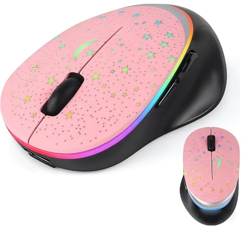 elec Space Bluetooth Wireless Mouse with Starry Sky RGB Backlight - Ergonomic Dual Mode Rechargeable Mouse, Type-C Charging - Perfect for Office, Gaming & Travel (Pink) - color: pink